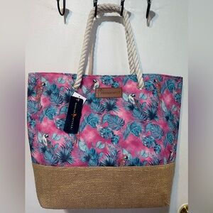 Margaritaville NWT Tropical Pink, Blue and Gold Tote/snap closure, beach/cruise